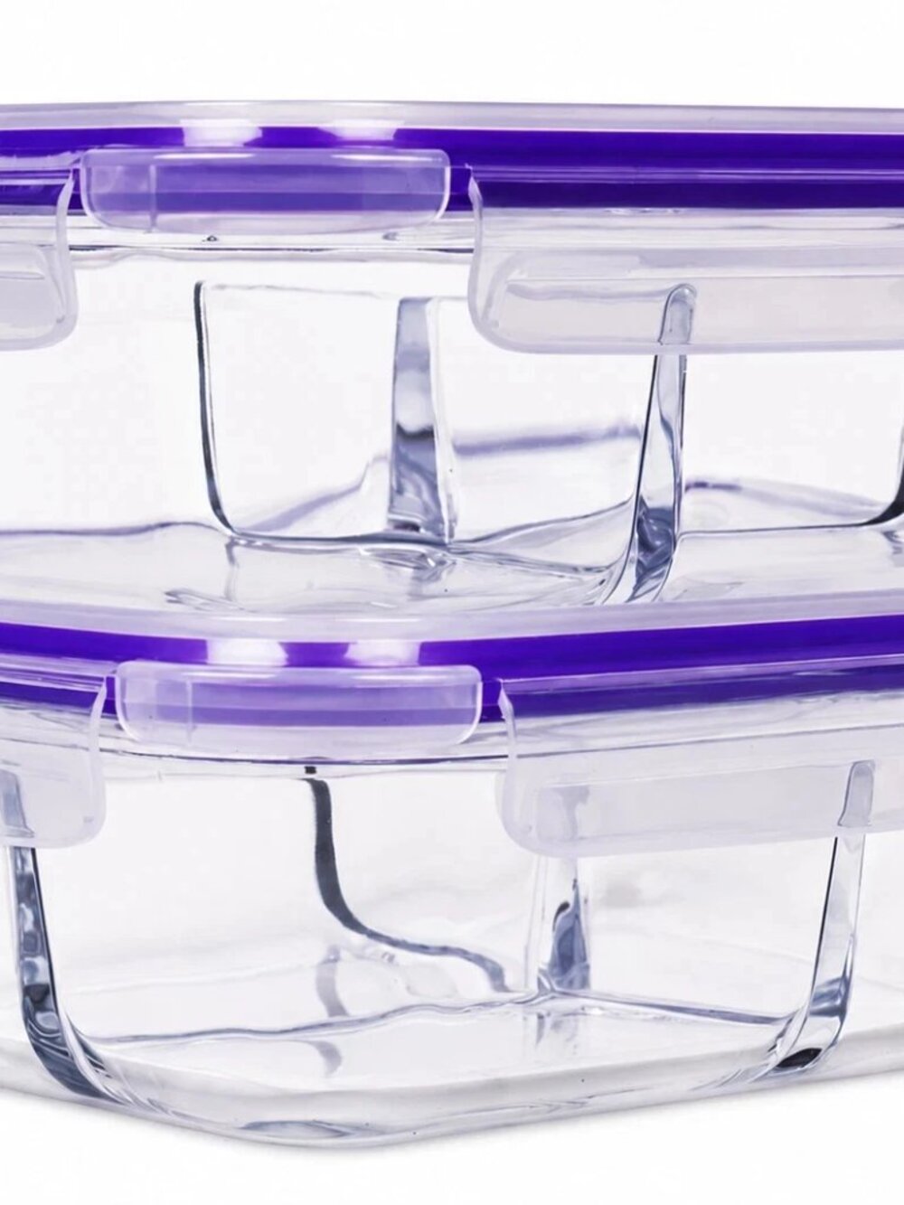 Sedona Kitchen 2 Pack 3-Compartment Glass Food Storage Containers Purple Set